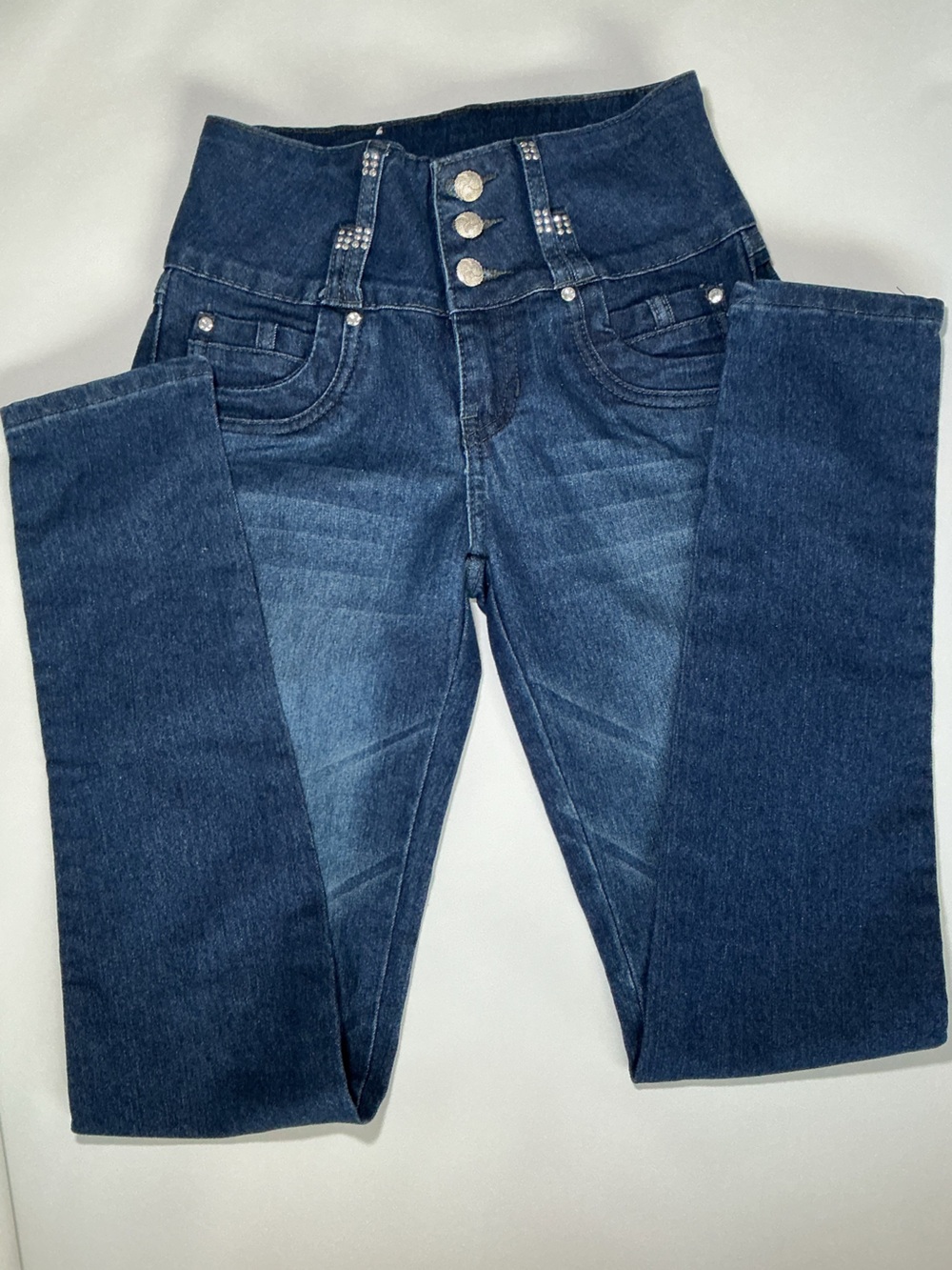 Crocker Y2K low rise rhinestone button fly straight leg jeans size 3 mcbling